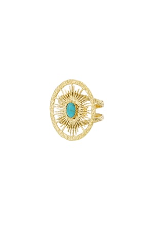 Ring round twister with stone - Gold color/turquoise h5 