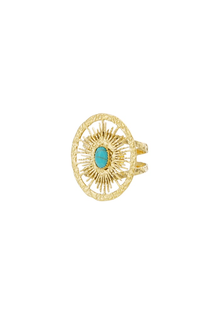 Ring round twister with stone - Gold color/turquoise 