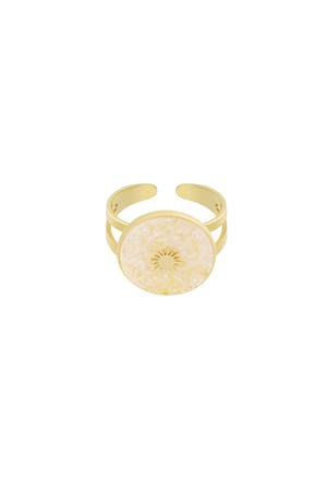 Ring round stone with star - Gold color/off-white h5 