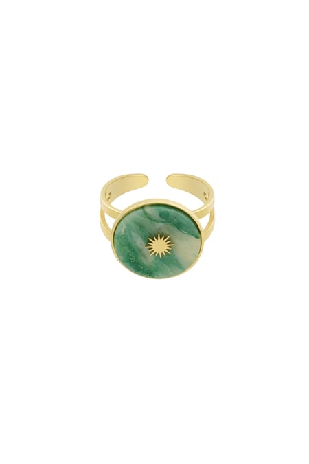 Round natural stone ring with sun - Green