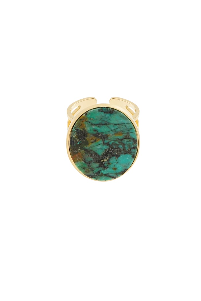 Ring large stone - Gold color/turquoise 