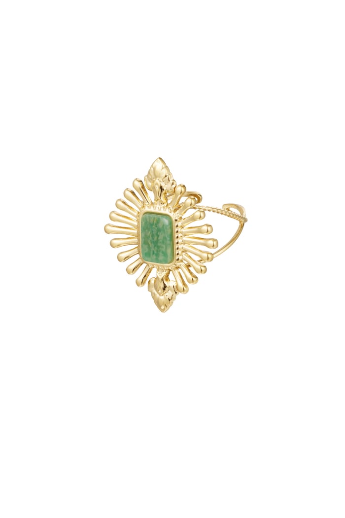 Ring vintage look with stone - green Gold color 