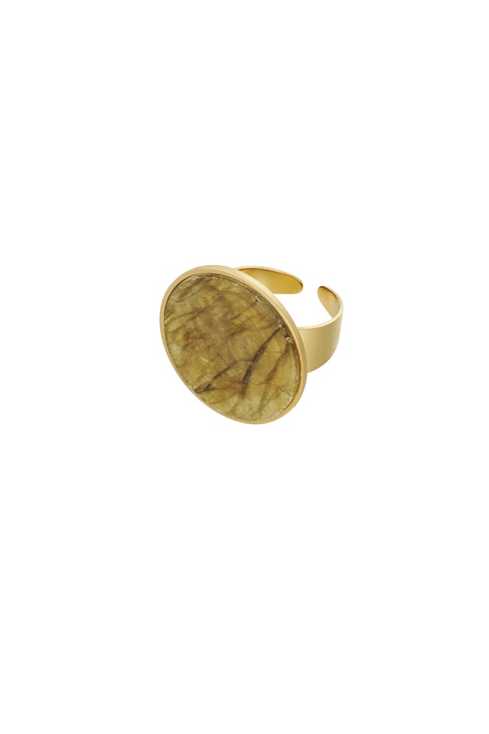 Ring round stone - Gold color/green 