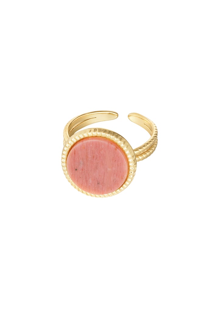 Ring round stone - Gold color/pink 