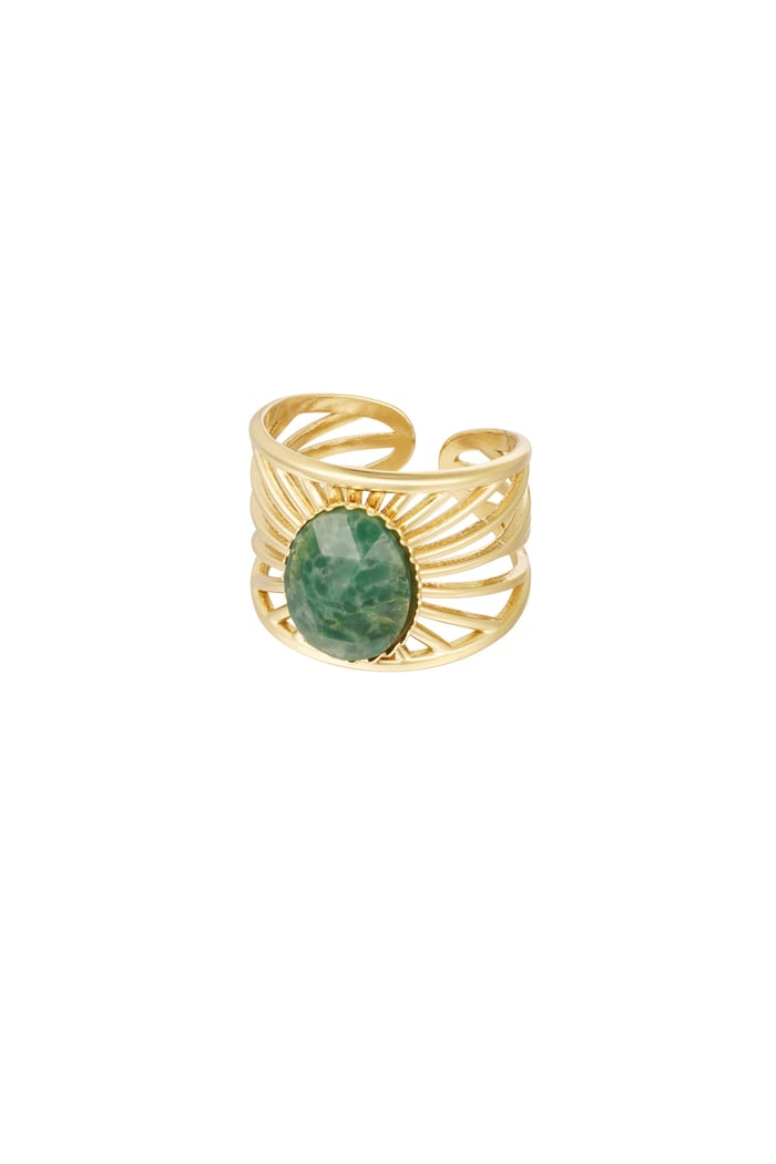 Ring graceful stripes with stone - Gold Color / green 