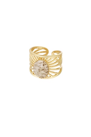 Ring graceful stripes with stone - Gold color/beige h5 