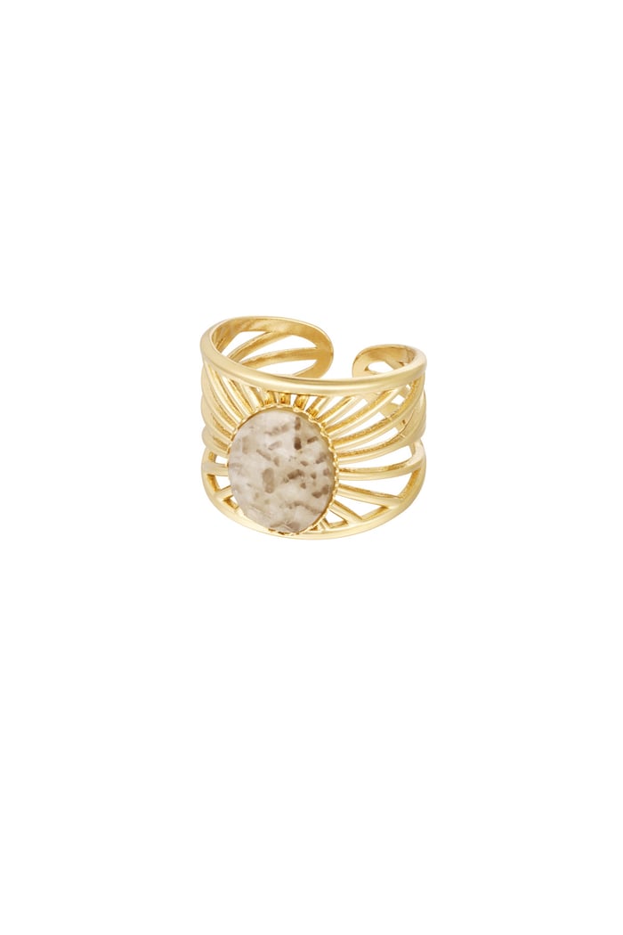 Ring graceful stripes with stone - Gold color/beige 