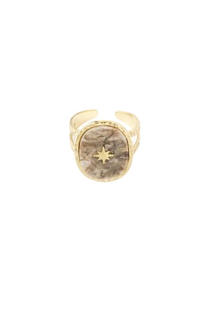 Ring stone with star - Gold color/beige h5 