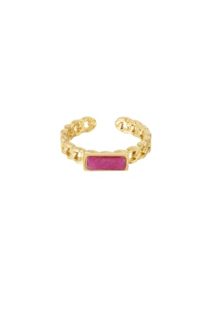 Ring links thin stone - Gold color/fuchsia h5 