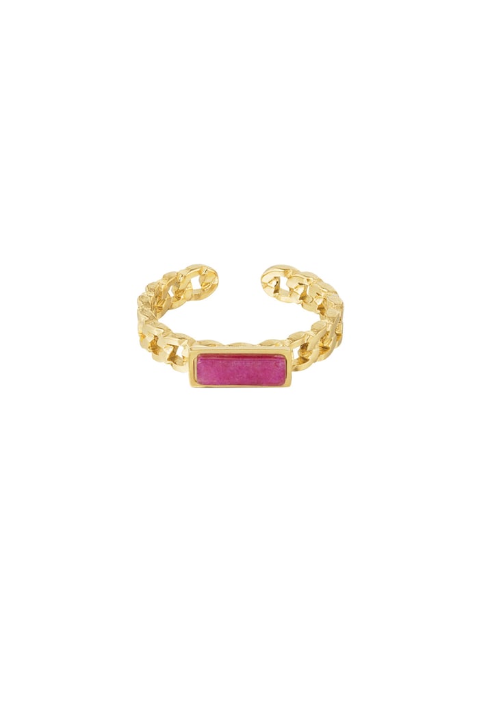 Ring links thin stone - Gold color/fuchsia 