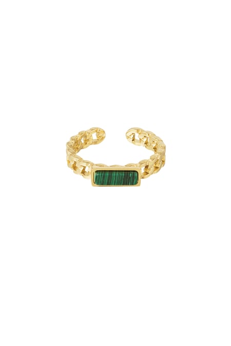 Ring links thin stone - Gold color/dark green 2