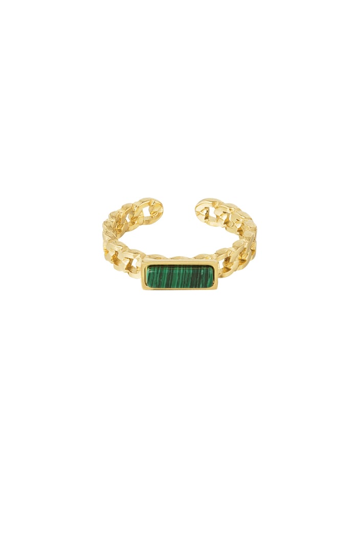 Ring links thin stone - Gold color/dark green 