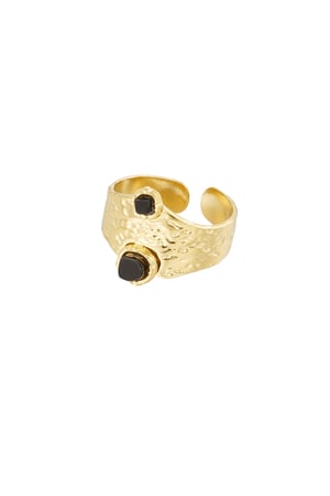 Robust ring with double stone - black Gold color h5 