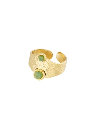 Robust ring with double stone - green Gold color h5 