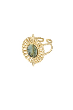 Ring fan with stone - green Gold color h5 