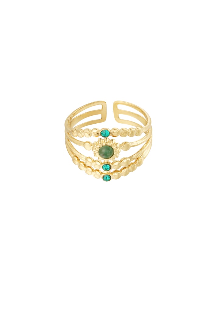 Ring four-layer with stones - Gold color/green 