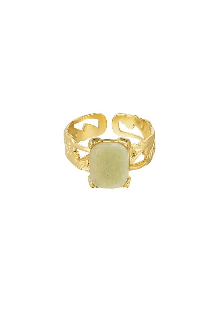 Ring graceful rectangular stone - Gold color/lime 