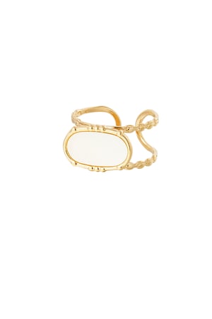 Ring classic elongated stone - Gold color/white h5 