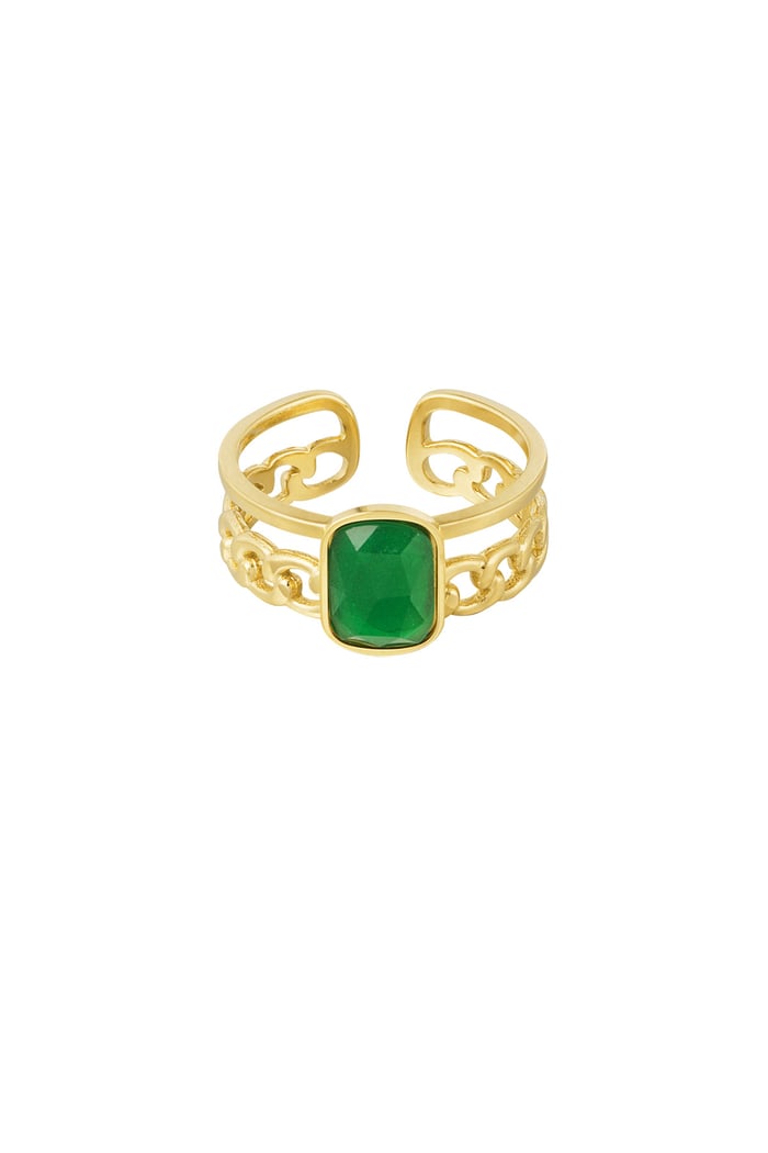 Elegant ring with stone - Gold color/green 