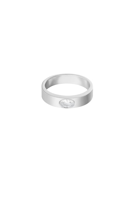 Ring basic with stone - Silver color/white