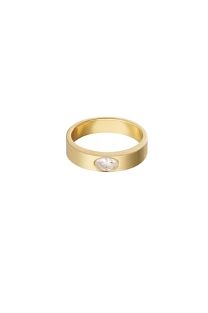 Ring basic with stone - Gold color/white h5 