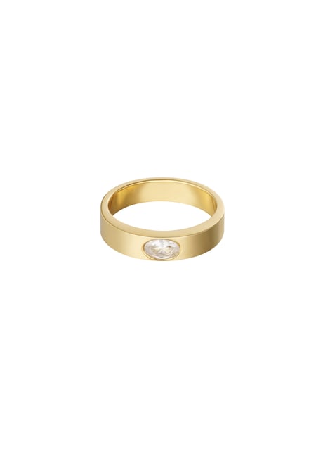 Ring basic with stone - Gold color/white 2