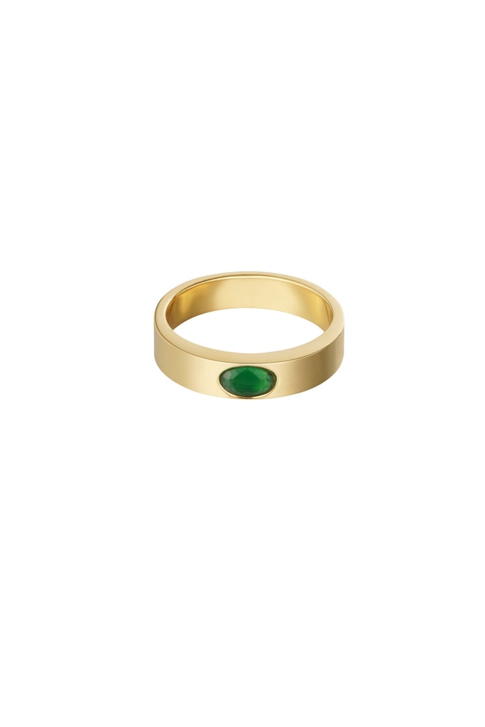 Ring basic with stone - Gold color/green 