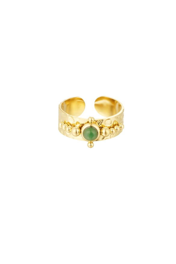 Ringstein mit Verzierung - Goldfarbe/Grün