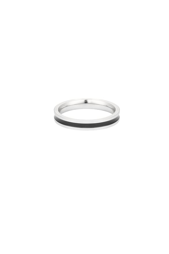 Herrenring dünne Linie - Silber/Schwarz