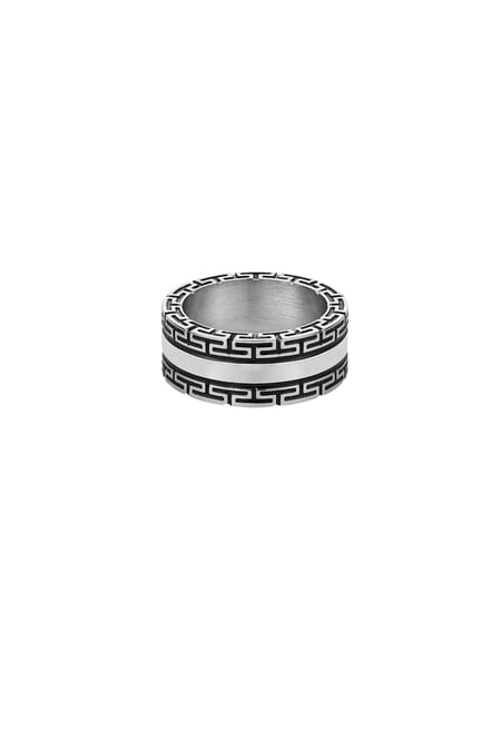 Men's ring with pattern - Silver color/black 2