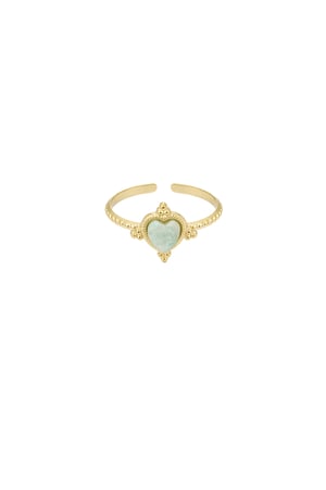 Ring with heart and stone - green/Gold color h5 