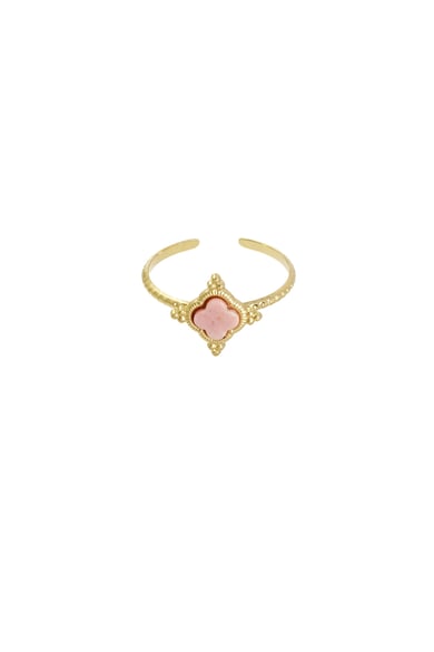 Clover ring with stone - white / Gold Color  h5 