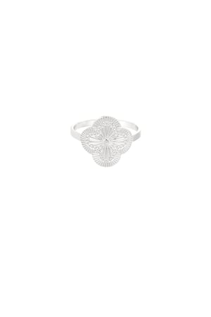 Clover ring with structure - Silver Color color h5 