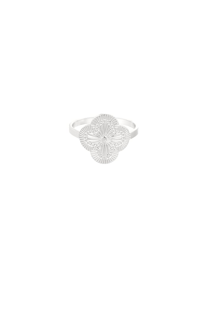 Clover ring with structure - Silver Color color 