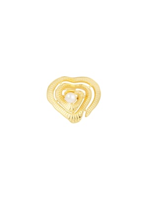 Statement heart ring with pearl - Gold color h5 