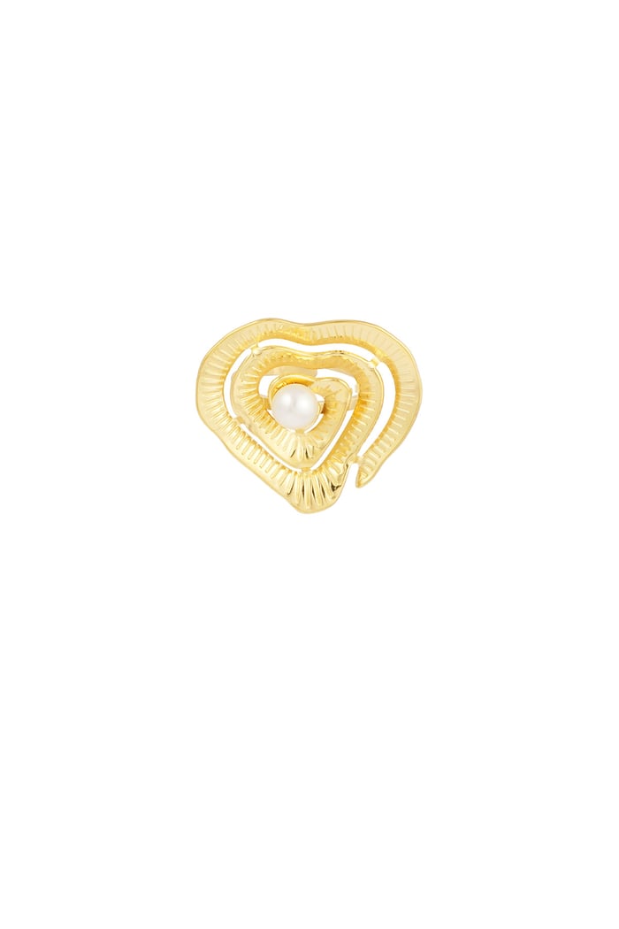 Statement heart ring with pearl - Gold color 