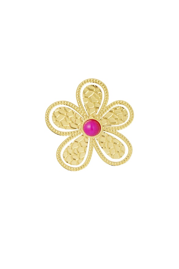 Ring flower pink stone - Gold color 2