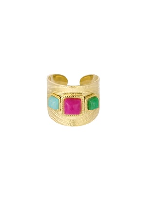 Statement ring with colored stones - Gold color h5 