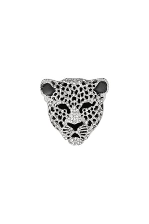 Leopardenbrosche - schwarz & silber h5 