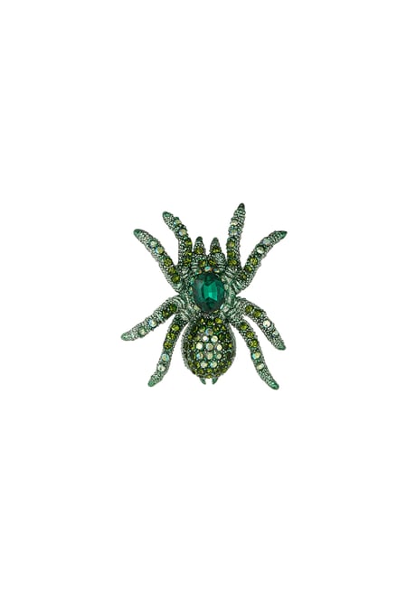 Glimmer spider brooch - green