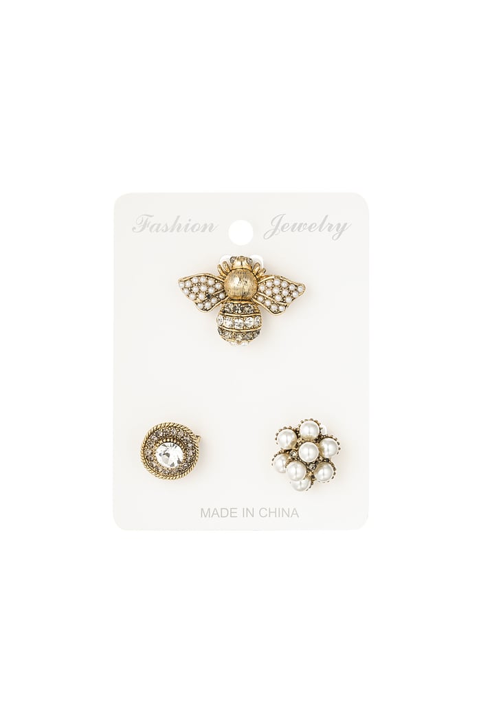 Brooches trio busy bee - white Gold color Picture4