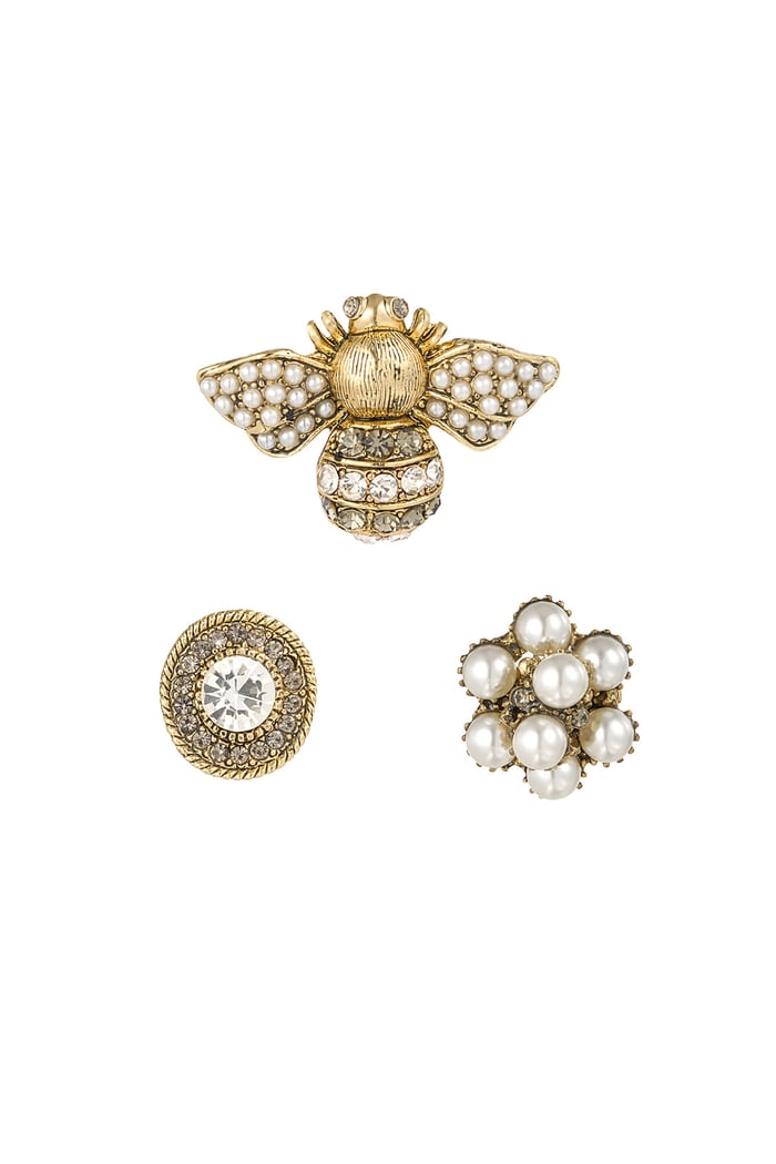 Brooches trio busy bee - white Gold color 