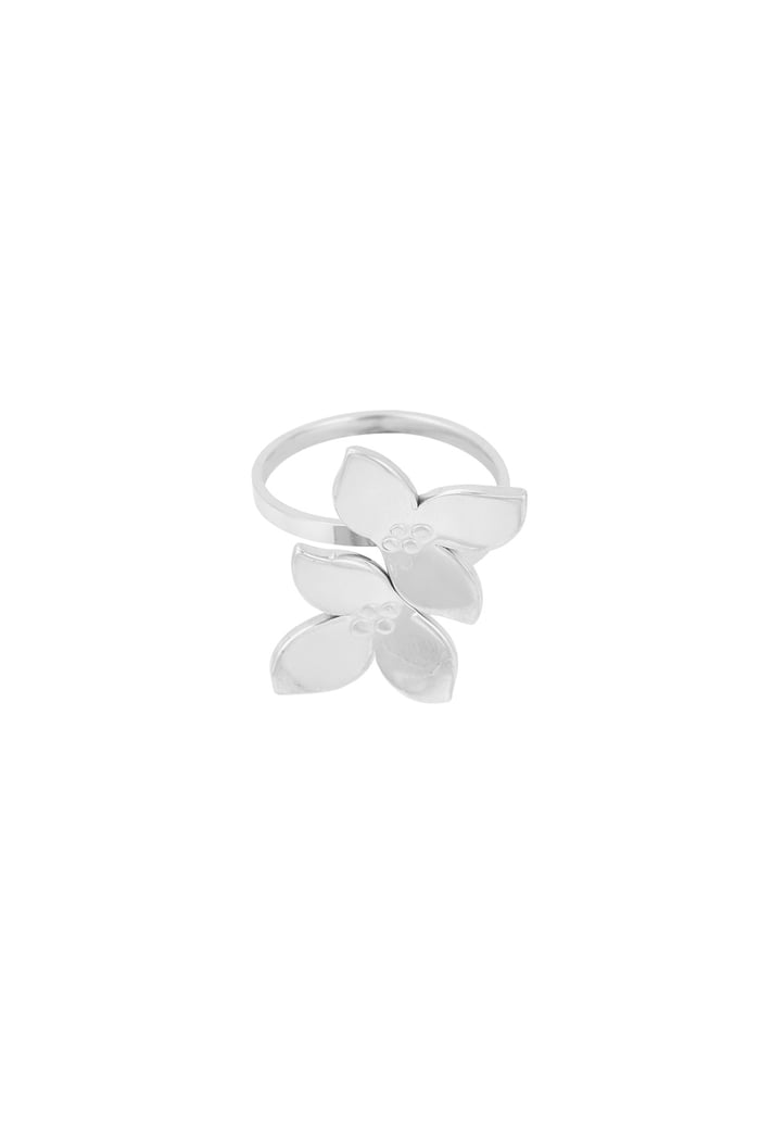 Ring flower duo - Silver color 