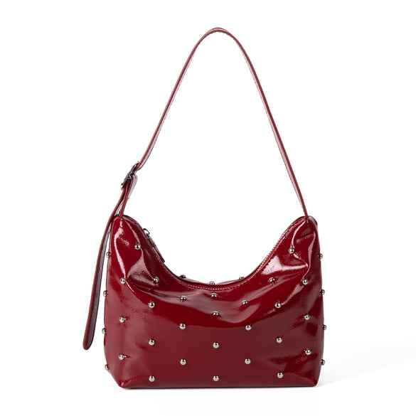 Bolso de mano de PU con remaches de color sólido, informal, serie simple, para mujer, 1 pieza 2