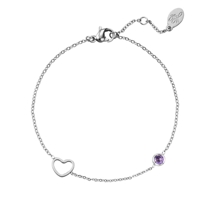 Birthstone bracelet February silver color Purple Stainless Steel 