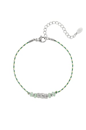 Satin bracelet with natural stones green and Silver color h5 