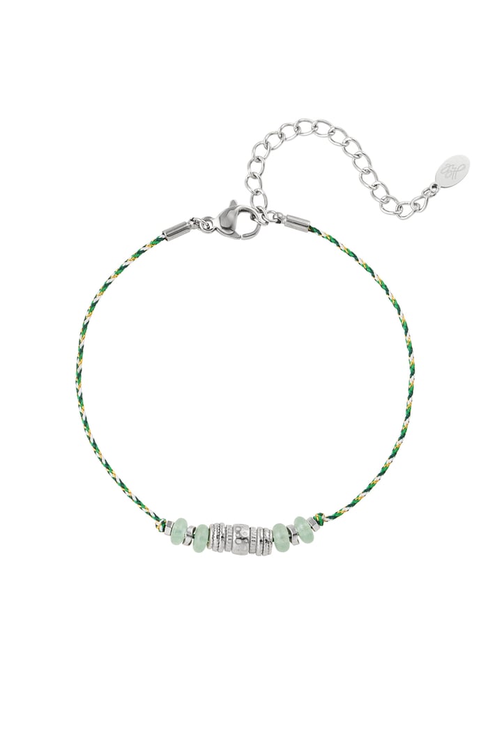 Satin bracelet with natural stones green and Silver color 