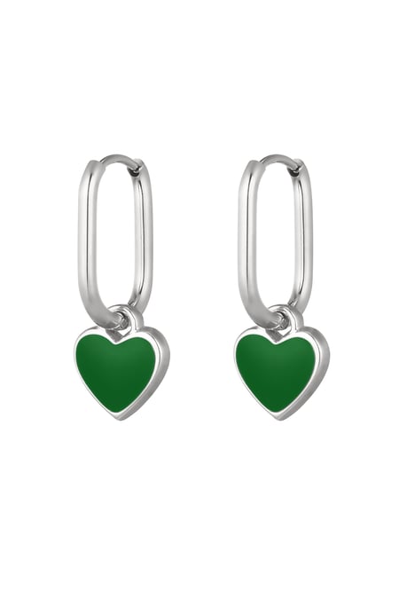 Boucles d'Oreilles Coeur Couleur Vert/Argent Acier Inoxydable 2