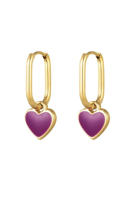 Pendientes corazón de colores Morado Acero Inoxidable