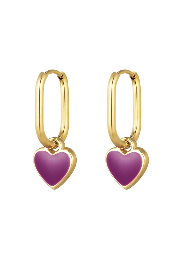 Colored heart earrings Purple Stainless Steel 